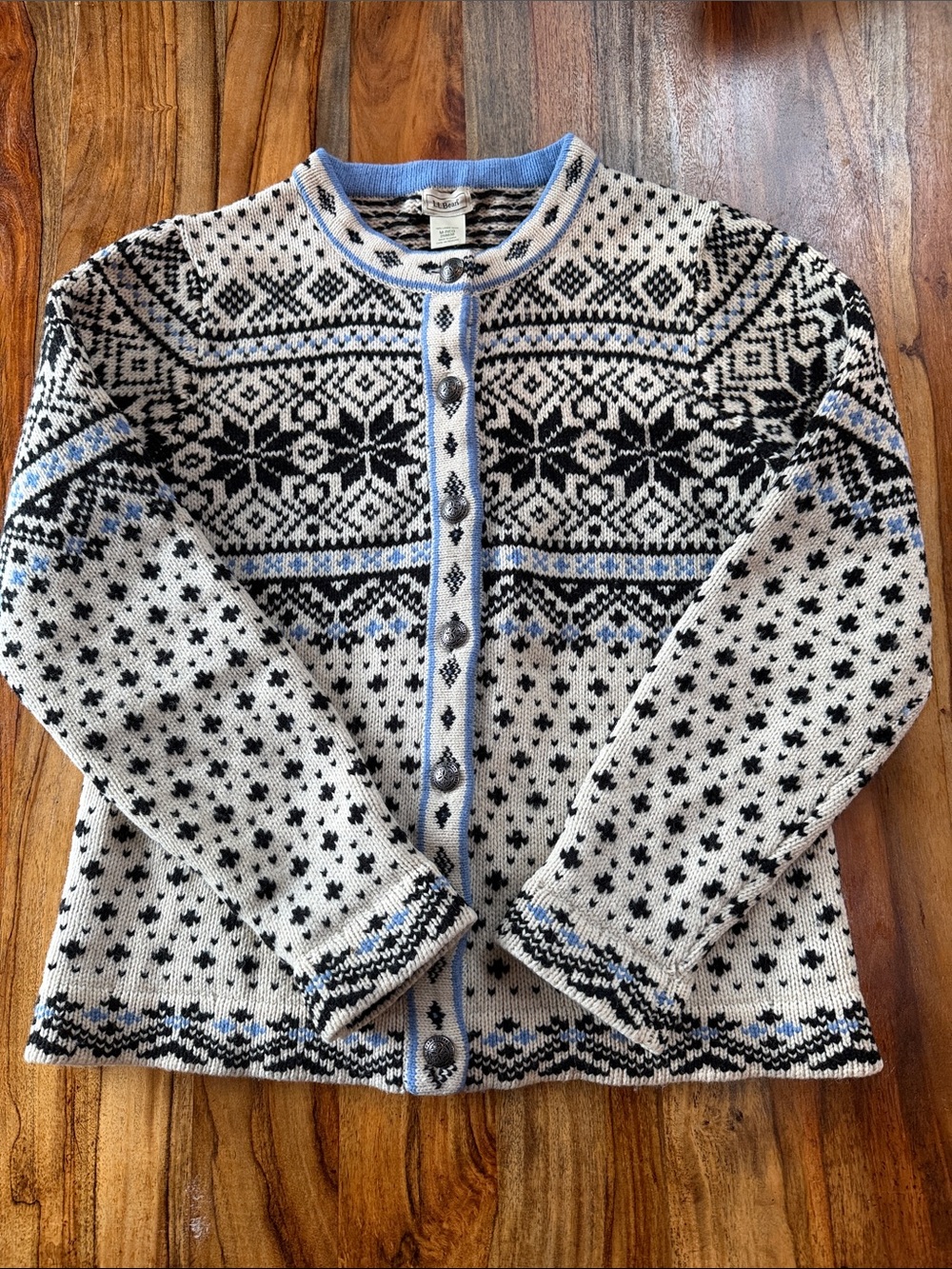 L.L.Bean 100% Lambswool Fair Isle Cardigan Sweater – Medium